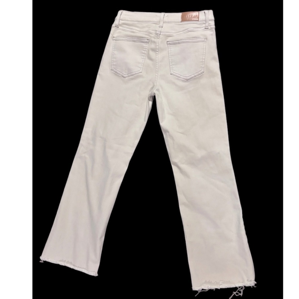 Pistola Womens size 27 High Rise Boot Leg cropped Raw Hem Jeans Sandstone